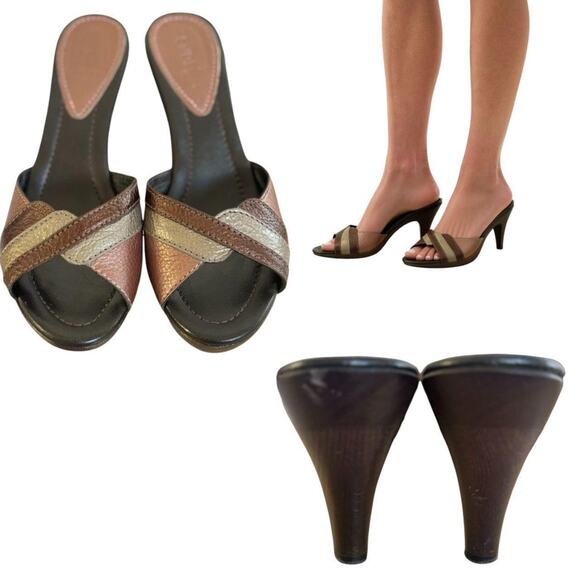 2000'S VTG. AUTHENTIC FENDI MADE‎ IN ITALY BROWN LEATHER HEELS SLIDES 7/37 EUC - Picture 5 of 8